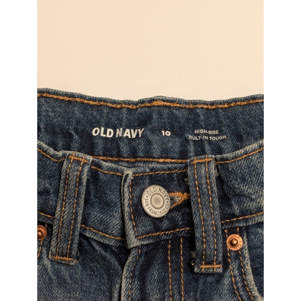 Old Navy High-Rise Built-In Tough Denim Shorts Embroidered Flag Floral Blue‎ 10 - Picture 2 of 4